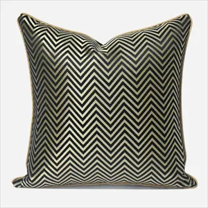 Luxury black and gold chevron throw pillow cover, modern decorative square cushion for sofa.