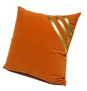 Fodera per cuscino in velluto arancione con strisce dorate, cuscino decorativo per divano.
