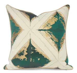 Modern luxury geometric gold foil pillow cover, elegant green decorative sofa cushion case.