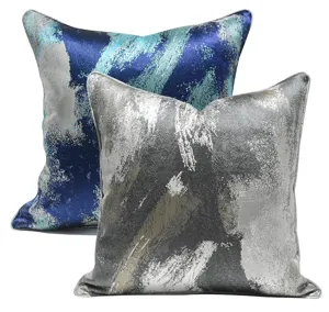 Modern abstract square throw pillow cover blue grey luxury cushion case for home sofa