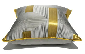 Modern geometric throw pillow cover grey and gold luxury sofa cushion with yellow piping decor
