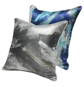 Abstract brushstroke throw pillow cover detail, modern decorative square cushion case.