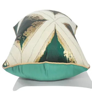 Gold foil geometric decorative pillow cover luxury green cushion cover modern style detail