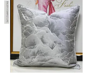 Light luxury grey mountain pattern cushion sofa pillow minimalist bedroom bedside home decor item.