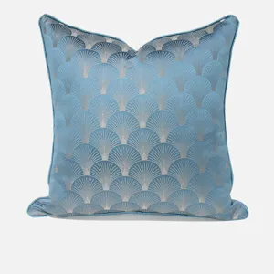 Nordic Style Polyester Cushion Cover Luxury Blue Fan Pattern Decorative Pillowcase For Sofa Bed Home Decor