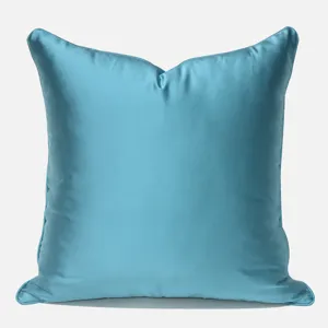 Luxury blue satin throw pillow cover for modern sofa, hotel bedroom decorative cushion.