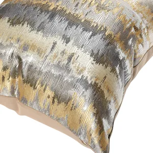 Premium grey and gold metallic abstract throw pillow cover for modern home sofa decor.