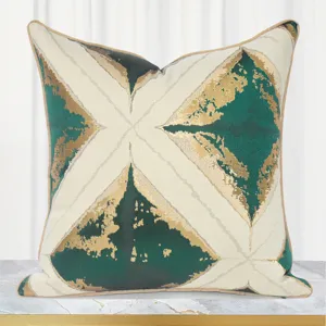 Green Gold Stamped Geometric Pillow Cover Modern Luxury Style Decorative Cushion Case For Sofa Chair Living Room Home Decor