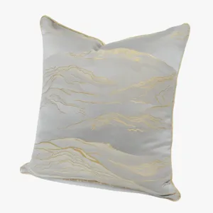 Fodera per cuscino decorativa grigia di lusso con linee dorate, elegante stile cinese.