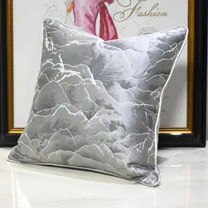 Modern luxury throw pillow grey abstract landscape cushion for living room sofa bedroom decor.