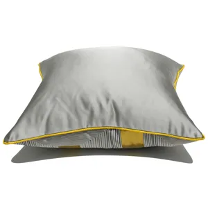 Modern grey gold sofa throw pillow cover with yellow piping geometric home decor cushion