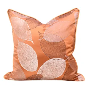 Lujo naranja caqui funda de cojín decorativa hoja esqueleto patrón almohada decoración