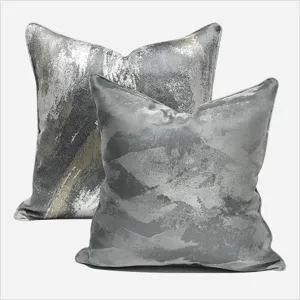 Housse de coussin décorative abstraite grise moderne pour canapé, velours doux