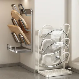 Carbon Steel Pot Lid Rack Countertop Cutting Board Organizer Wall Mounted Kitchen Storage Holder Spatula Organizer Stand