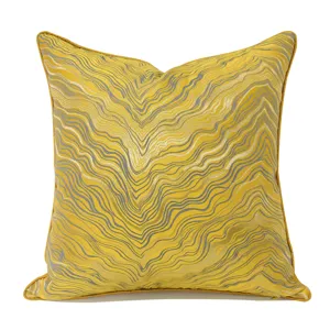 Modern luxury yellow throw pillow cover with elegant wavy stripe pattern for sofa bed living room.