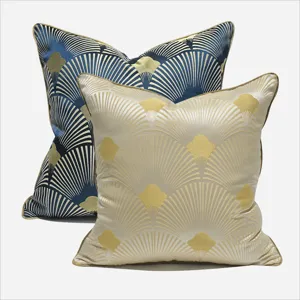 Modern luxury throw pillow covers set with elegant art deco fan geometric patterns for home decor.