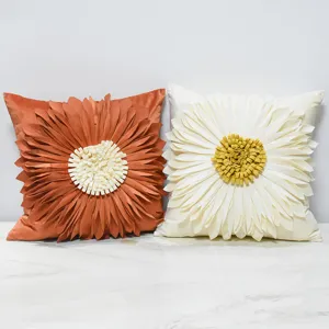 3D Sunflower throw pillow cover, Nordic style decorative cushion for sofa and home decor.