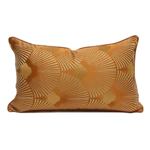 Oranger neuer chinesischer geometrischer Kissenbezug mit Fächermuster für modernes Sofa.