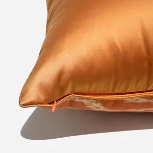 Luxury orange satin throw pillow cover with wavy texture close-up main image for living room sofa