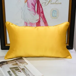 Yellow satin decorative pillow cushion for living room sofa and luxury home decor 45x30