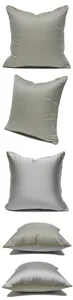 Close-up detail views of luxury throw pillow with geometric pattern and gold piping edges.
