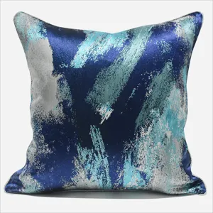 Blauwe abstracte vierkante kussenhoes voor moderne woonkamersofa en luxe hoteldecoratie.