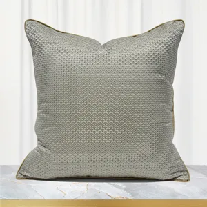 Modern grey-brown throw pillow with elegant wave pattern and piped edges for sofa living room.