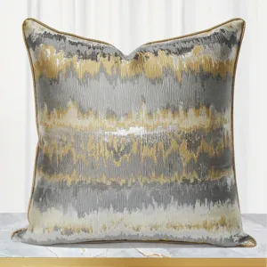 Modern Luxury Geometric Bronzing Woven Pillow Cover Decorative Golden Brown Abstract Sofa Cushion Case