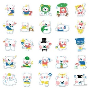 Lindos pegatinas de dibujos animados de oso blanco para diario, botella de agua y decoración.
