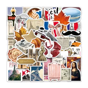 Franse reisdagboek stickers Paris landmark waterdichte decoratieve mok sticker setje