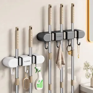 Supporto murale per scopa e mocio, organizer portascope per bagno e cucina pulizia attrezzi.
