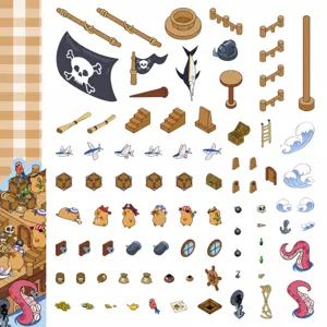 Slow Piggy Pirate Ship 3D Scene Miniature DIY Cartoon House Decompression Fun PET Sticker Set Decorative Journaling Decals