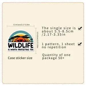 Wildlife protection theme waterproof sticker pack, featuring sunset silhouette design.