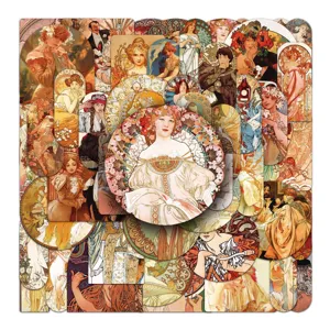 Alphonse Mucha aesthetic stickers vintage art nouveau waterproof decals for laptop phone case