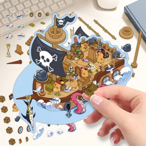3D pirate ship diorama DIY PET sticker, miniature world cute decorative sticker for journaling.
