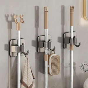 Edelstahl Mopp und Besen Halter Wandmontage, bohrfreier Mehrzweck Organizer Haken fur Badezimmer.