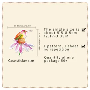 Watercolor hummingbird sticker detail, single size 5.5-8.5cm, 50pcs pack no repeat.