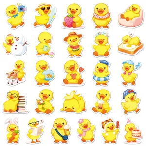 Cute yellow duck cartoon waterproof stickers set, various fun designs for phone case laptop decor.