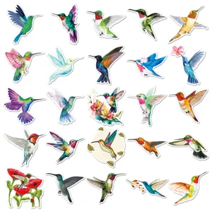 Watercolor hummingbird sticker details, colorful bird art designs for laptop and decor.