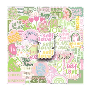 50pcs pink green aesthetic motivational quote stickers cute trendy waterproof laptop decals