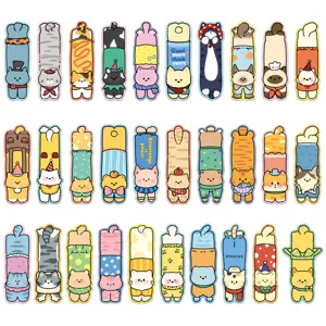 Cute set of 30 original cat and dog shaped paper bookmarks for books and reading.