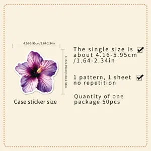Tropical hibiscus waterproof stickers pack of 50 colorful flower decals for water bottles.