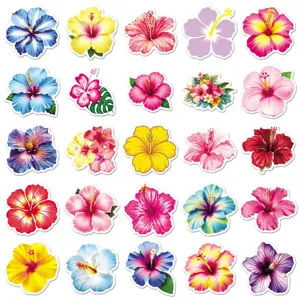 50pcs tropical hibiscus flower stickers waterproof floral decals for water bottle laptop decoration.