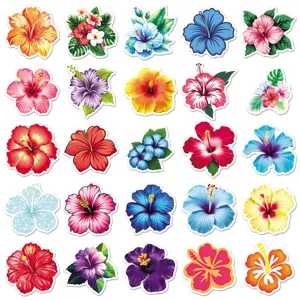 Tropical hibiscus flower stickers waterproof floral decals for water bottles and crafts.