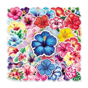 Tropical hibiscus flower stickers waterproof decorative decals for water bottles