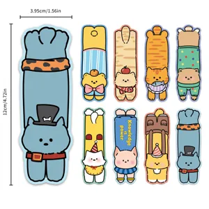 Cute animal bookmarks set featuring cat and dog cartoon designs, paper book clips for reading.