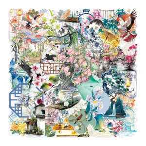 50pcs transparent Chinese style stickers retro ink landscape PET waterproof journal decor