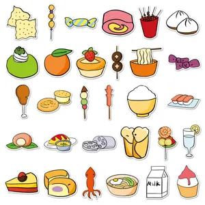 Simpatico set di adesivi di cibo cartoon, decalcomanie decorative per diario e valigia da viaggio.