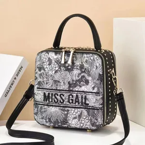 Dames PU Lederen Crossbody Tas Casual Handtas Vierkante Schoudertas Bedrukt Trendy Ontwerp Handvat Tas