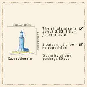 50pcs blue ocean lighthouse stickers waterproof vinyl decals for phone water bottle decor